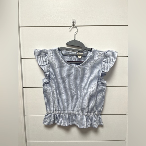 Crewcuts girls 14 blue stripe seersucker top blouse NWT - Picture 1 of 5
